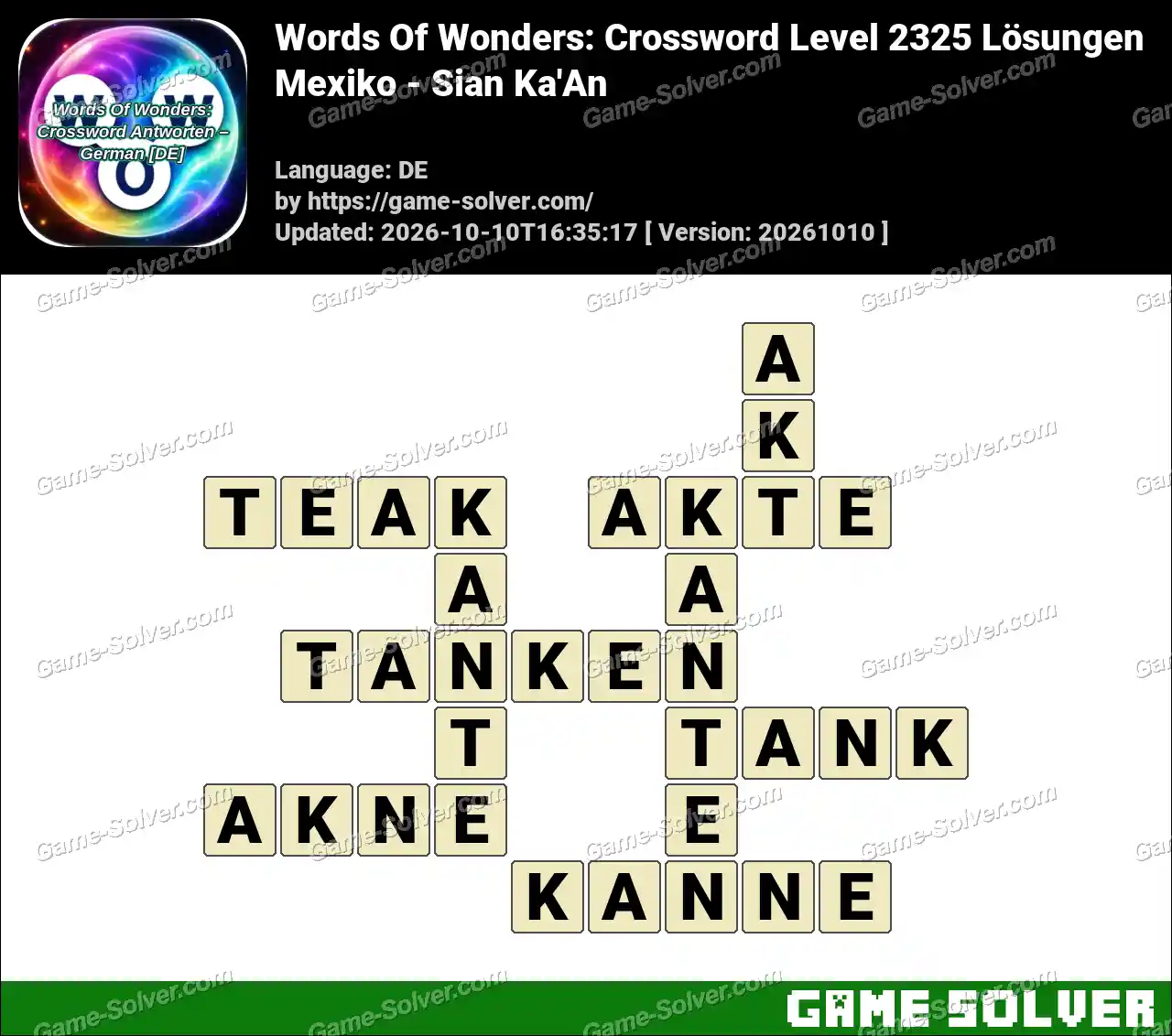 Words Of Wonders: Crossword Level 2325 Lösungen – Mexiko – Sian Ka’An